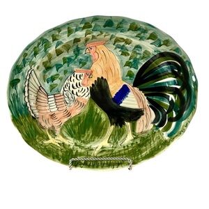 Vintage Oxney Green England Steve Duffy Large Rooster Chicken Platter Stoneware